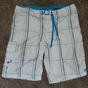 Men's White and Blue Plaid shorts